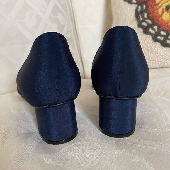 YSL Yves Saint Laurent 90s Blue Satin Block Heels - Picture 4 of 16